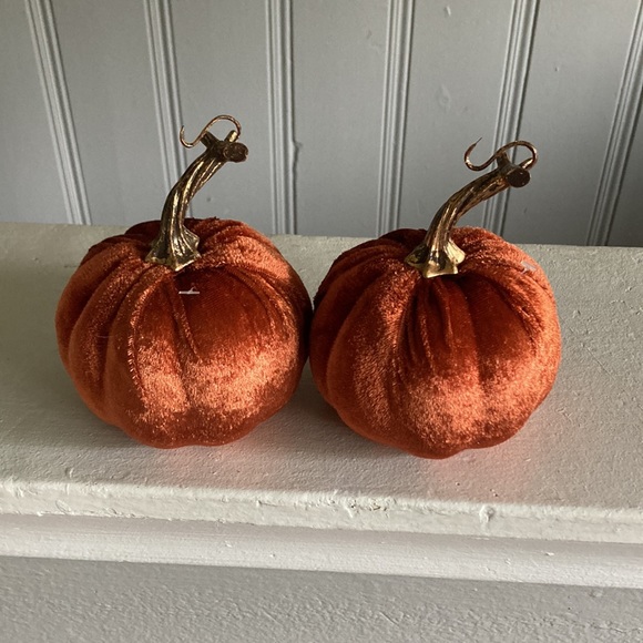 Set of 2- Beautiful Orange Velvet Pumpkins- Fall Holiday Decorations - Picture 17 of 17
